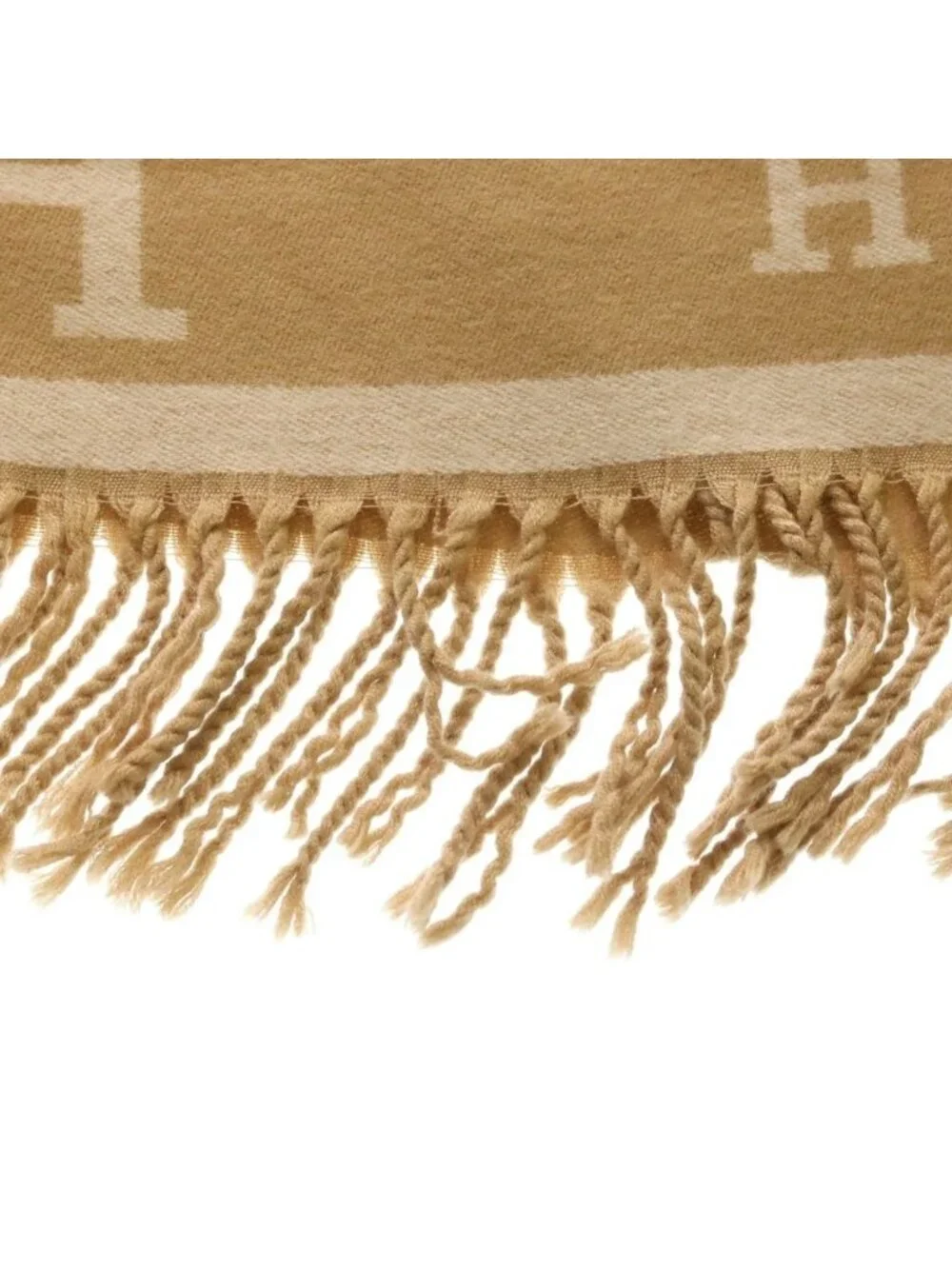 Hermes New Libris Shawl Cashmere Fringe Scarf Beige - Picture 3 of 6
